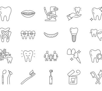 dental clinic doodle illustration including icons wisdom tooth veneer teeth whitening braces 3