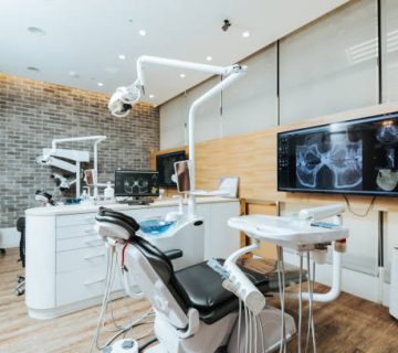 dentist office with modern equipment and microscope