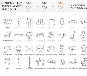 dentistry treatment and care of teeth line icons set in vector illustration of anesthesia 3