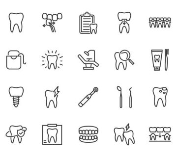 vector set of dentistry line icons contains icons tooth whitening implant veneer toothache 1